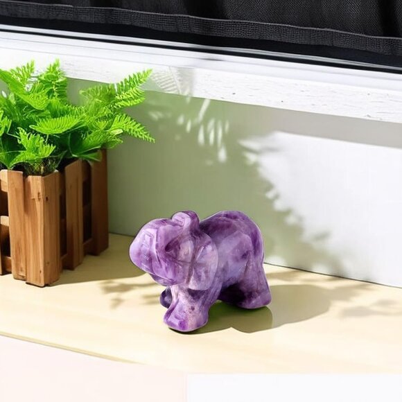 Amethyst Elephant Décor Statue Crystals Healing Stones Pocket Figurine Purple - Picture 4 of 6
